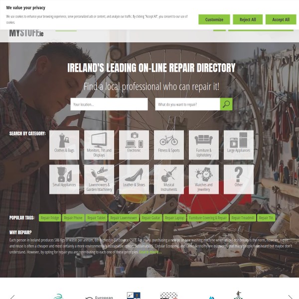 Repair My Stuff homepage screenshot