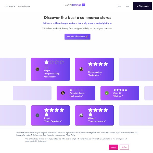 ResellerRatings homepage screenshot
