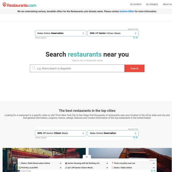 Restaurants.com homepage screenshot