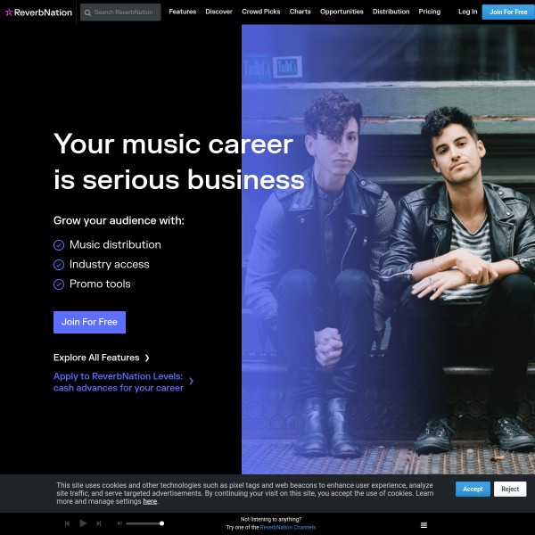 ReverbNation homepage screenshot