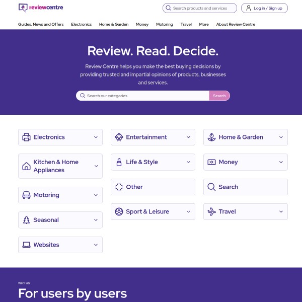 ReviewCentre homepage screenshot