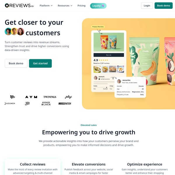 Reviews.io homepage screenshot