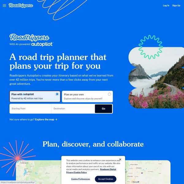 Roadtrippers homepage screenshot