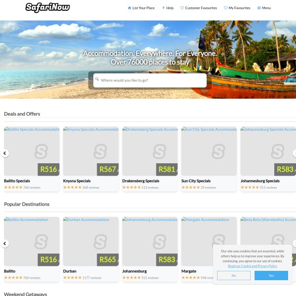 SafariNow homepage screenshot