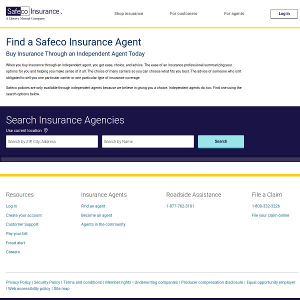 Safeco Agents homepage screenshot