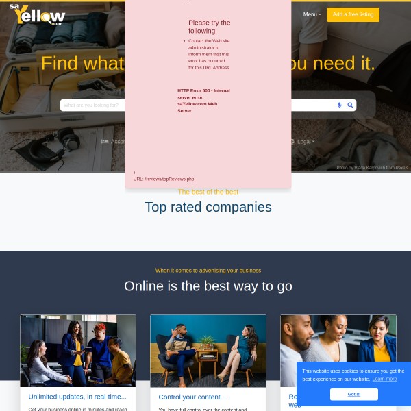 SAYellow homepage screenshot