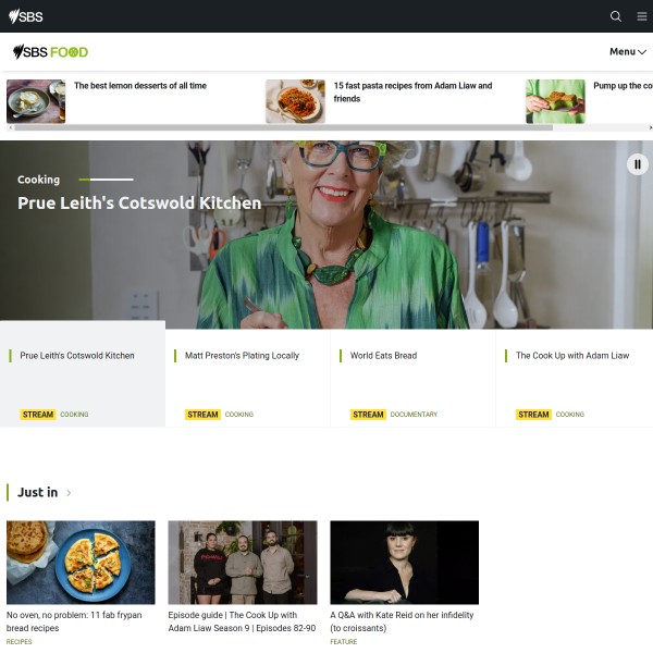 SBS Food homepage screenshot
