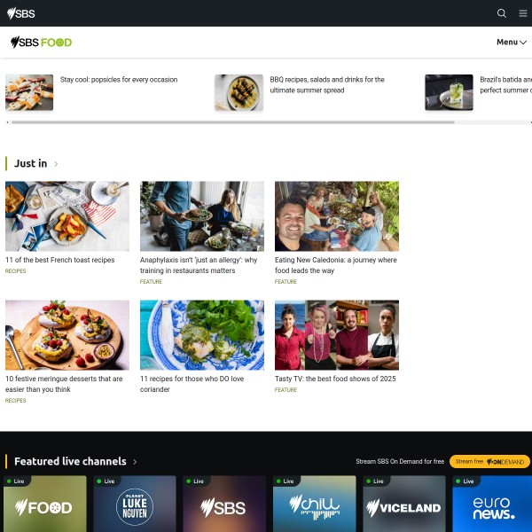 SBS Food homepage screenshot