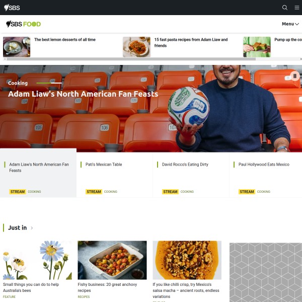 SBS Food homepage screenshot