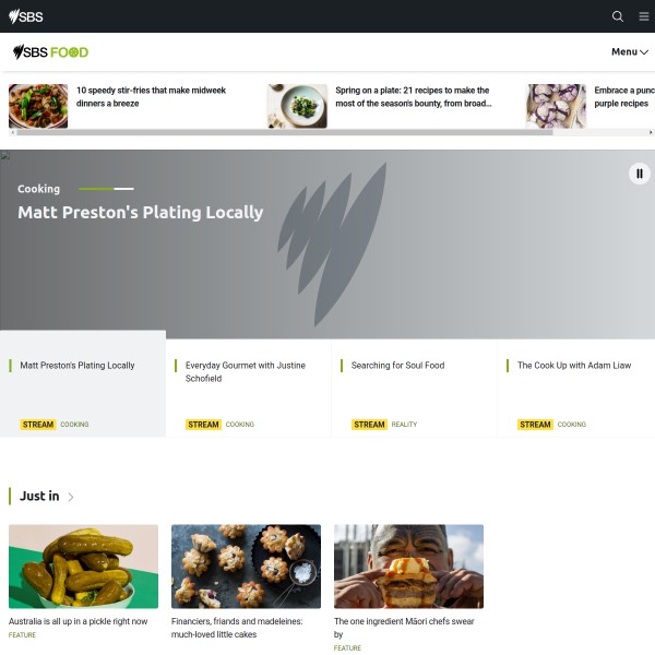 SBS Food homepage screenshot