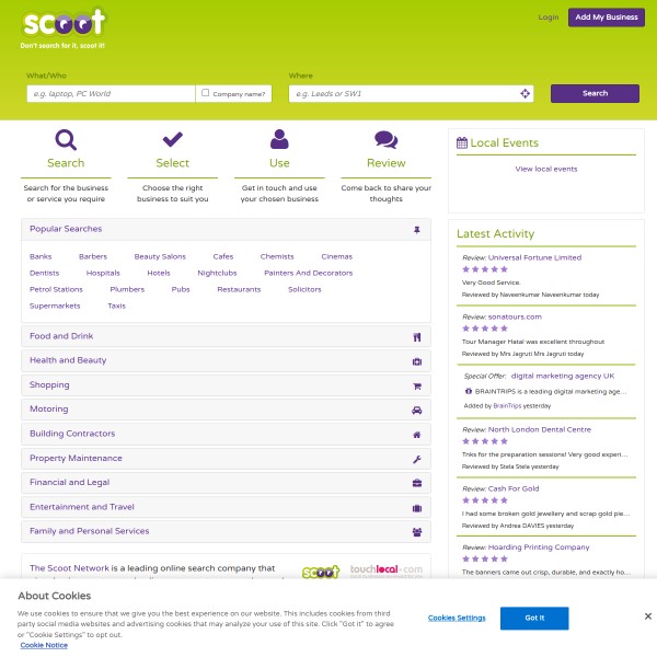 Scoot homepage screenshot