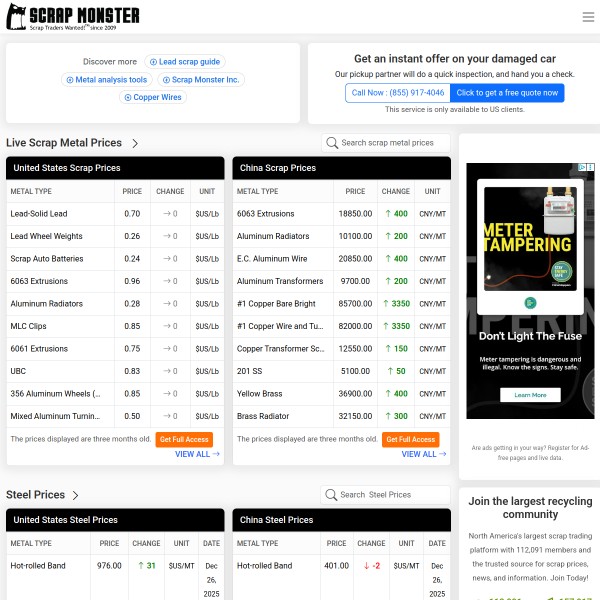 Scrap Monster homepage screenshot