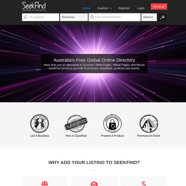 SeekFind homepage screenshot