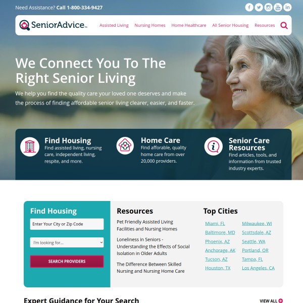 SeniorAdvice homepage screenshot