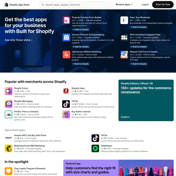 Shopify App Store homepage screenshot