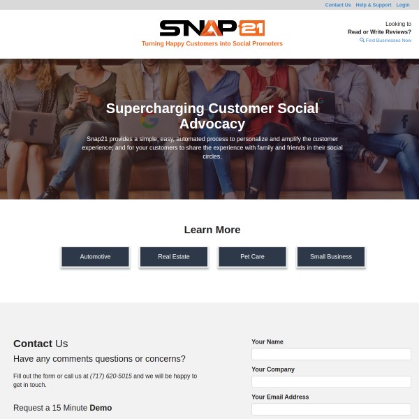 Snap 21 homepage screenshot