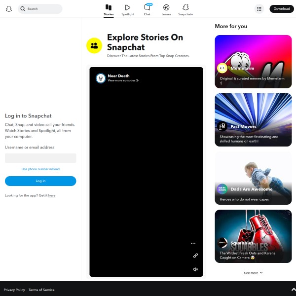Snapchat homepage screenshot