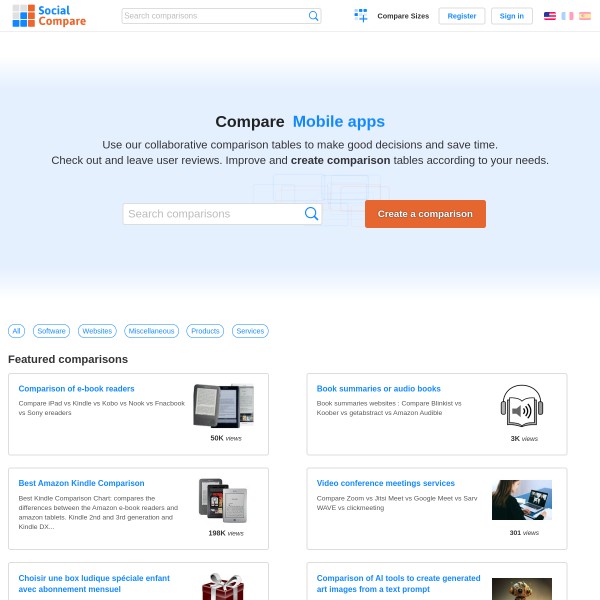 Social Compare homepage screenshot