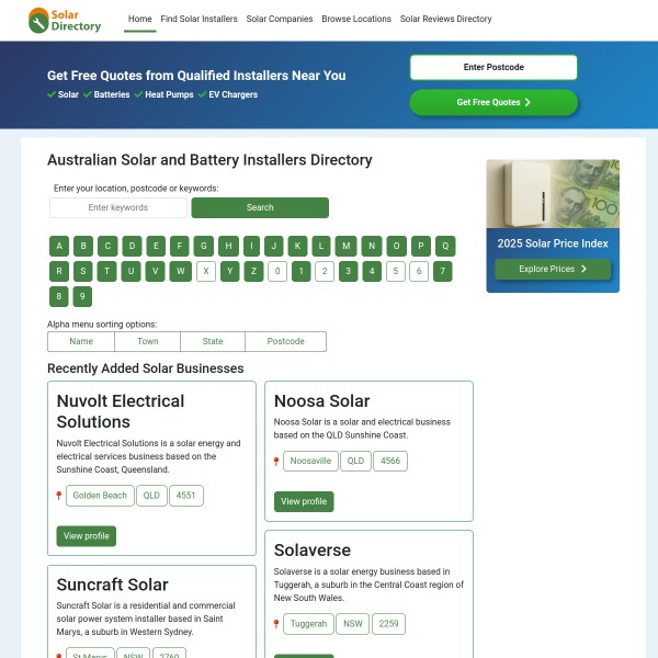 Solar Directory homepage screenshot