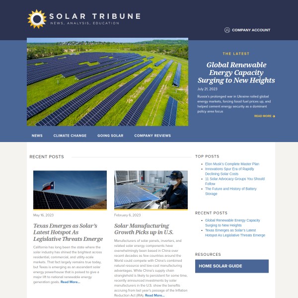 Solar Tribune homepage screenshot