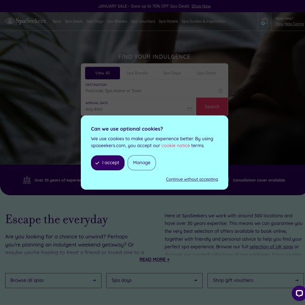 SpaSeekers homepage screenshot