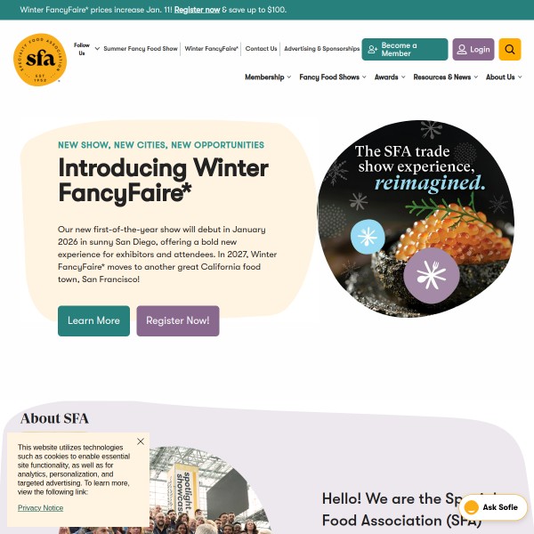 Specialty Food Association homepage screenshot