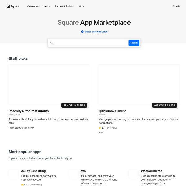 Square App Marketplace homepage screenshot