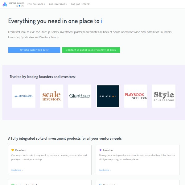 Startup Galaxy homepage screenshot