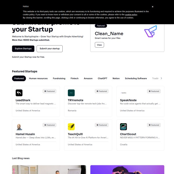 Startup Inspire homepage screenshot