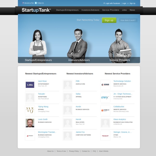 StartupTank homepage screenshot