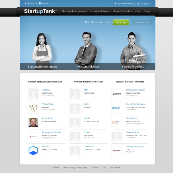 StartupTank homepage screenshot