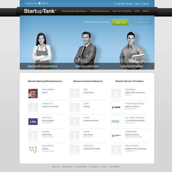 StartupTank homepage screenshot
