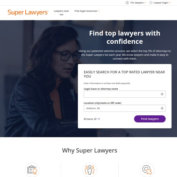 SuperLawyers homepage screenshot