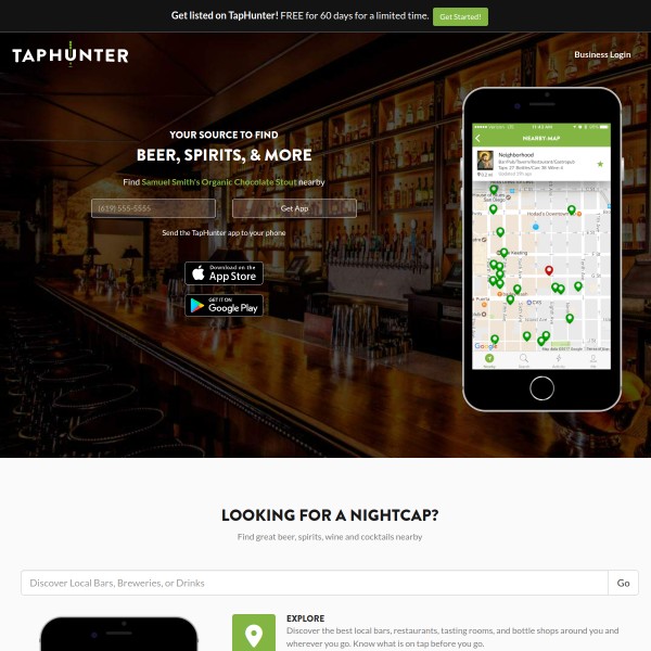 TapHunter homepage screenshot