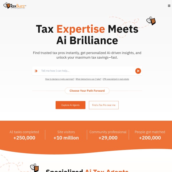 TaxBuzz homepage screenshot