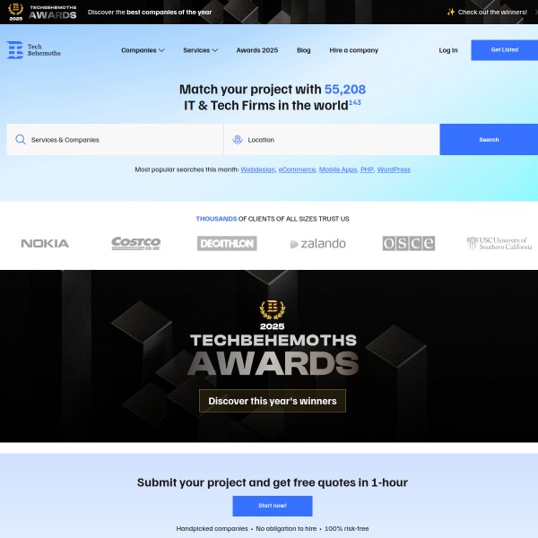 Tech Behemoths homepage screenshot