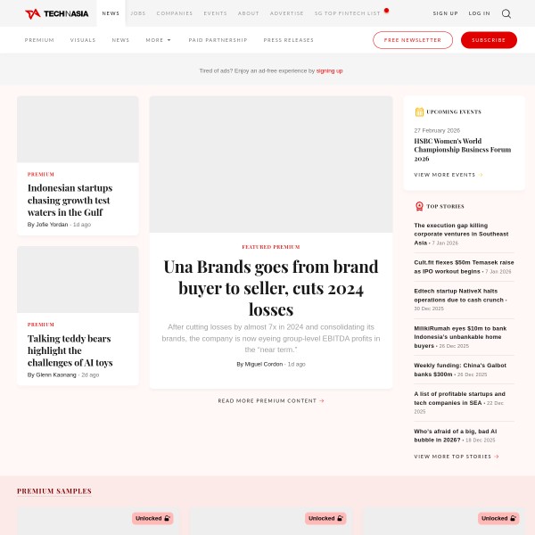Tech in Asia homepage screenshot
