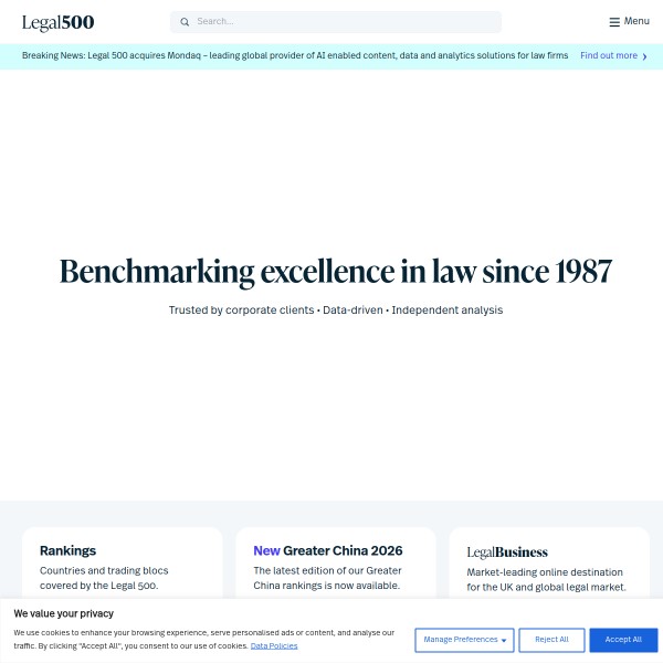 The Legal 500 homepage screenshot