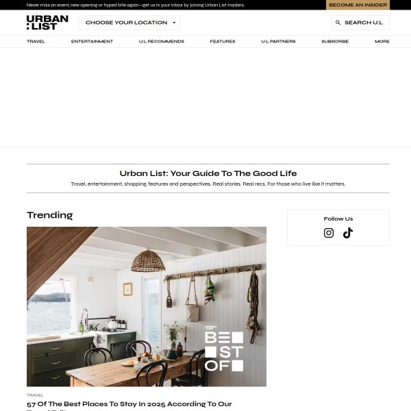 The Urban List homepage screenshot