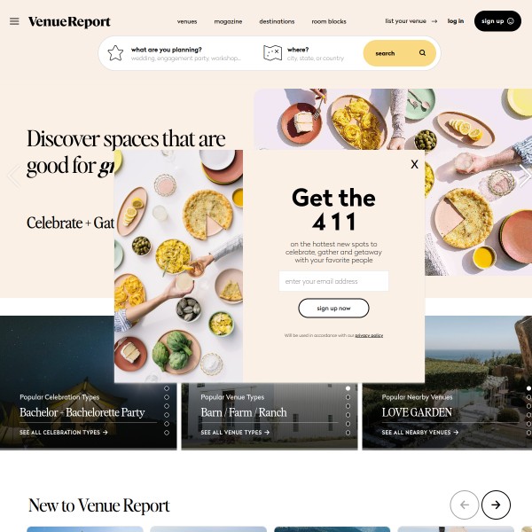 The Venue Report homepage screenshot