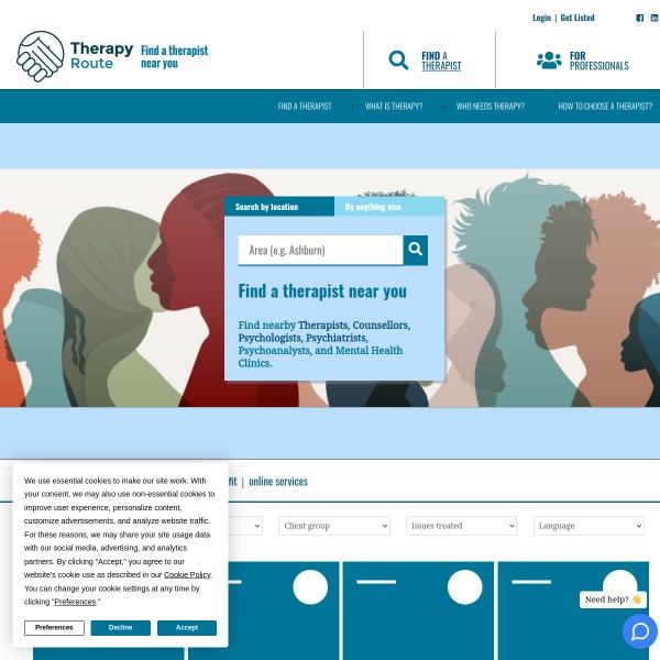 TherapyRoute homepage screenshot