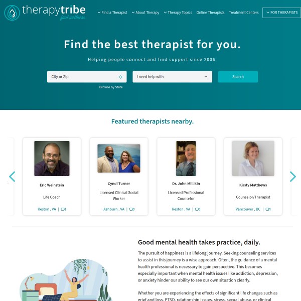 TherapyTribe homepage screenshot