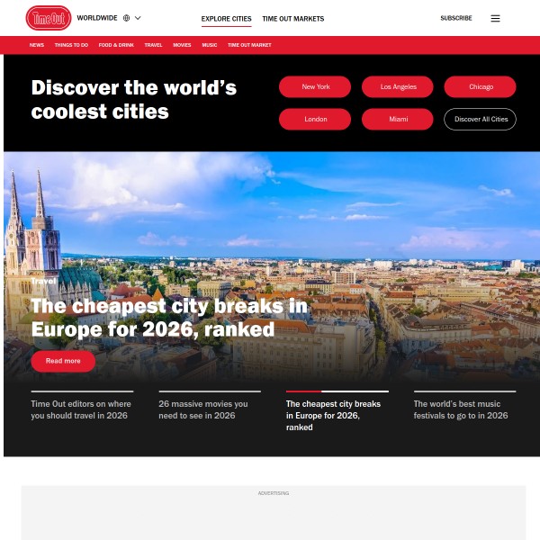 Timeout homepage screenshot