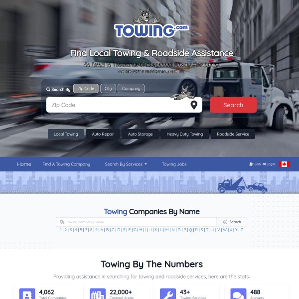 Towing.com homepage screenshot