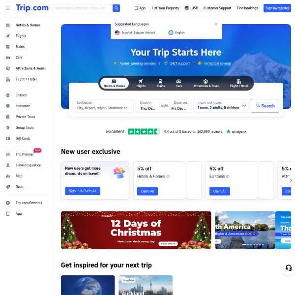 Trip.com homepage screenshot
