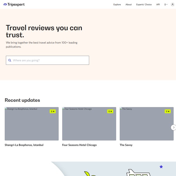 TripExpert homepage screenshot