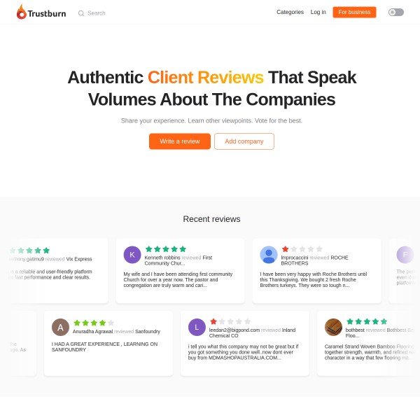 Trustburn homepage screenshot