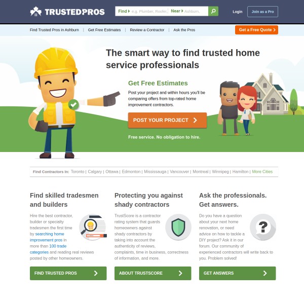 Trusted Pros homepage screenshot