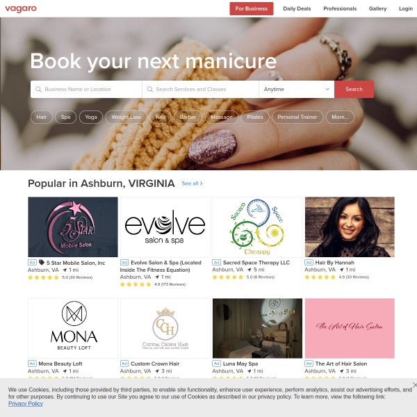 Vagaro homepage screenshot