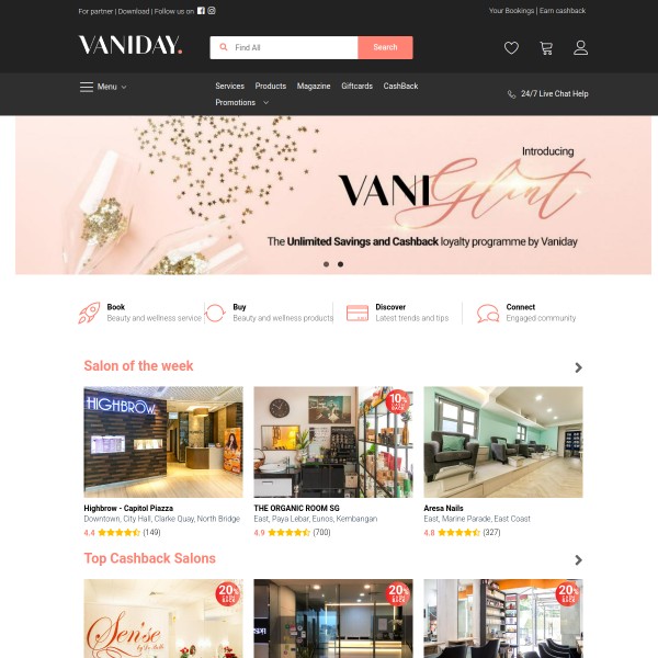 Vaniday homepage screenshot